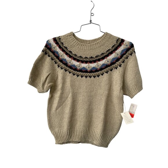 Vintage 90s Lord Isaacs Sweater Size Small Short Sleeve Fair Isle Deadstock NEW - Picture 1 of 6